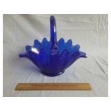 Blue Glass Basket 11" H