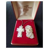 Mother of Pearl Cross Necklace & Brooch