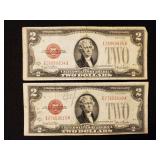 Two 1928 G $2 US Note Red Seal