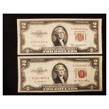 Two 1953 & 53B $2 US Note Red Seal