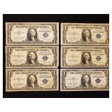 Six 1935 D & 35 G $1 US Note Silver Certificate