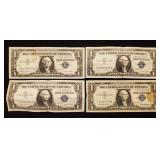 Four 1957, 57A & 57B $1 US Note Silver Certificate