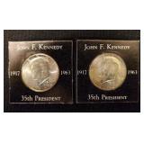 Two 1964 Kennedy Silver Half Dollars