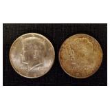 Two 1964 Kennedy Silver Half Dollars