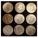 Nine 1967-69 Kennedy Clad Half Dollars