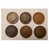 Six Indian Head Pennies 1898-1907