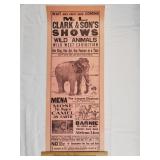 Vintage Circus Poster Clark & Son 11 x 27 & 1/2"