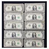 Ten 1963 B $1 US Note Joseph Barr