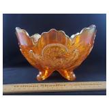 Carnival Glass Footed Bowl Grape Pattern 9" W