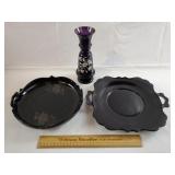 Black Amethyst Glass 1 Lot - Vase Chipped