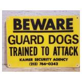 Vintage Fiberglass Beware Guard Dogs Sign 10 x 14"