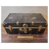Metal Trunk w/ Key 16 x 30 x 12" - Top Dented