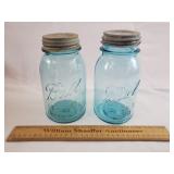 2 Ball #13 Blue Jars - 1 Chipped on Threads