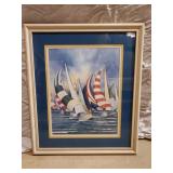 Framed Sailboat Picture 22 & 1/2 x 26 & 1/2"