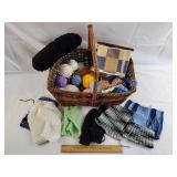 Basket of Yarn & Crocheted Items