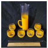 Mid Century Glass Drink Set w/ Glass Stirrer