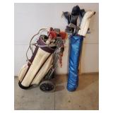 Golf Clubs w/ Bags & Caddy