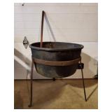 Copper Kettle w Stand & Stirrer 23" W Rim Cracked