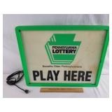 PA Lottery Lighted Plastic Sign 18 X 21 & 1/2"