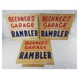 Vintage Beehners Garage Rambler Cardboard Signs