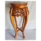 Ornate Wooden Stand w/ Marble Insert 36 & 1/2" H