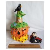 Halloween Ceramic Lighted Pumpkin & Vampire Fig.