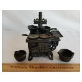 Mini Cast Iron Stove 6" H - 1 Skillet Chipped