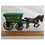 Cast Iron Horse Drawn Mail Wagon 10" L