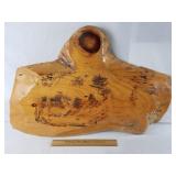 Wood Slab Woodburning Scene Deer Cabin 32" L