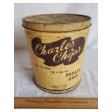 Vintage Charles Chips Tin 9 & 1/2" H
