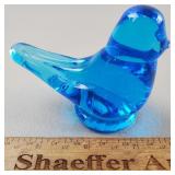Blue Glass Bird Figurine - Signed 2 & 5/8" H