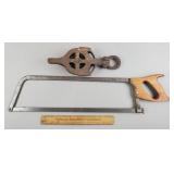 Vintage Meat Saw & Steel Pulley