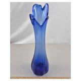 Cobalt Blue Glass Swung Vase 9 & 3/4' H