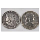 1952 & 1958 D Franklin Silver Half Dollars