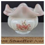 Fenton Burmese Glass Bowl HP Signed 2 & 1/2' H