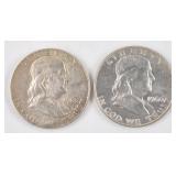 1960 D & 1963 D Franklin Silver Half Dollars