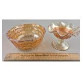 Dugan Carnival Glass Bowl & Compote Up to 4 & 1/2H