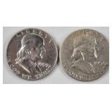 1954 & 1959 Franklin Silver Half Dollars