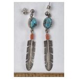 Silver & Turquoise Feather Earrings