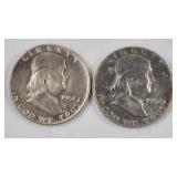 1951 & 1952 D Franklin Silver Half Dollars