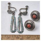 2 Sets Silver Earrings Turquoise 1 Lee Yazzie