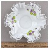 Fenton Glass Violets in the Snow Dish Signed