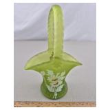 Westmoreland Green Glass Basket 6 & 1/2' H