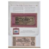 1862 $2 & $5 Confederate Currency + Stamp