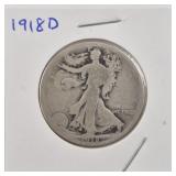 1918D Walking Liberty Silver Half Dollar