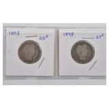 1893 & 1898 Barber Silver Quarters