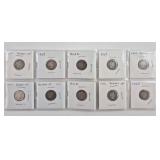 10ct Barber Silver Dimes 1907-1912