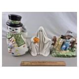 Vintage Ceramic Snowman, Ghost & Scarecrow
