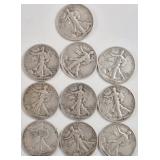 10ct Walking Liberty Silver Half Dollars