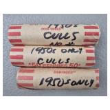 3ct Rolls 1950s Wheat Pennies Poor Condition